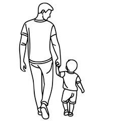 Outline Father and child illustration, man with boy happy father's day illustration 