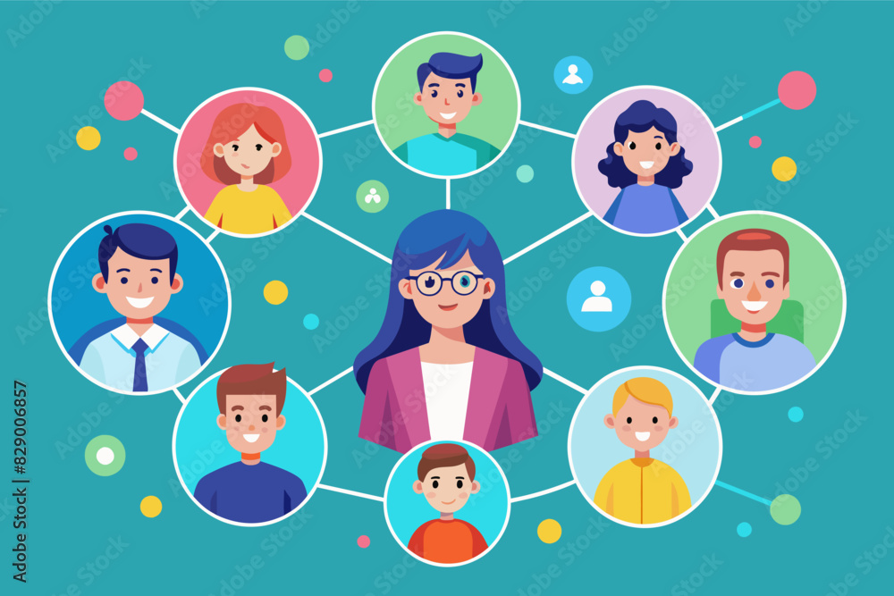Aufkleber a group of people connected by circles, a collection of individuals linked together through intercon