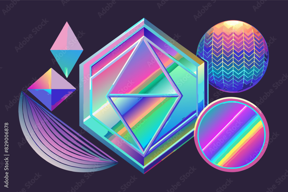 Aufkleber a set of different colored shapes, a collection of shapes in various colors.