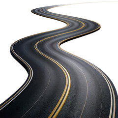 Winding Asphalt Road With Yellow Striping on a Transparent Background