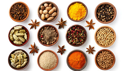 Set of spices isolated on white background