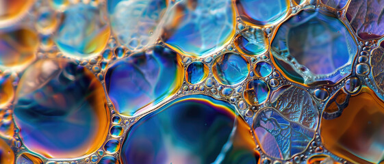 Color liquid texture background, bubbles of oil or water with rainbow gradient. Concept of multicolored surface, abstract pattern, watercolor and wallpaper