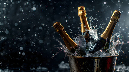 Bottles of champagne in a bucket of ice