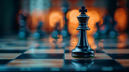 Chess piece king on a chessboard with bokeh background