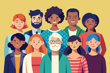 a group of people standing together in a line, A collective of individuals standing in a row.