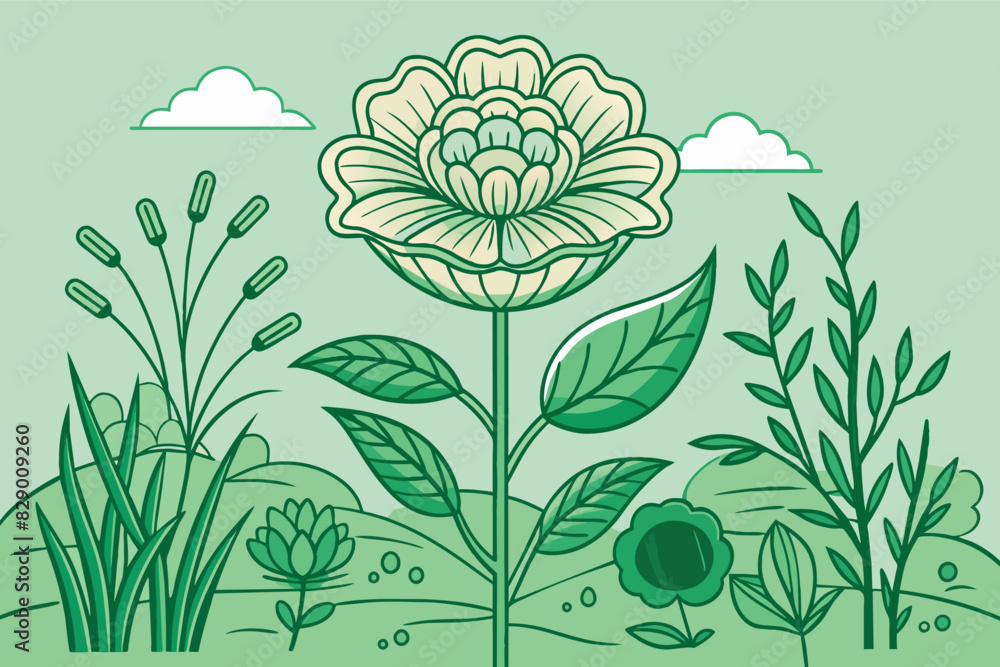 Poster a flower with leaves and flowers in the background, an image featuring a single flower set against a