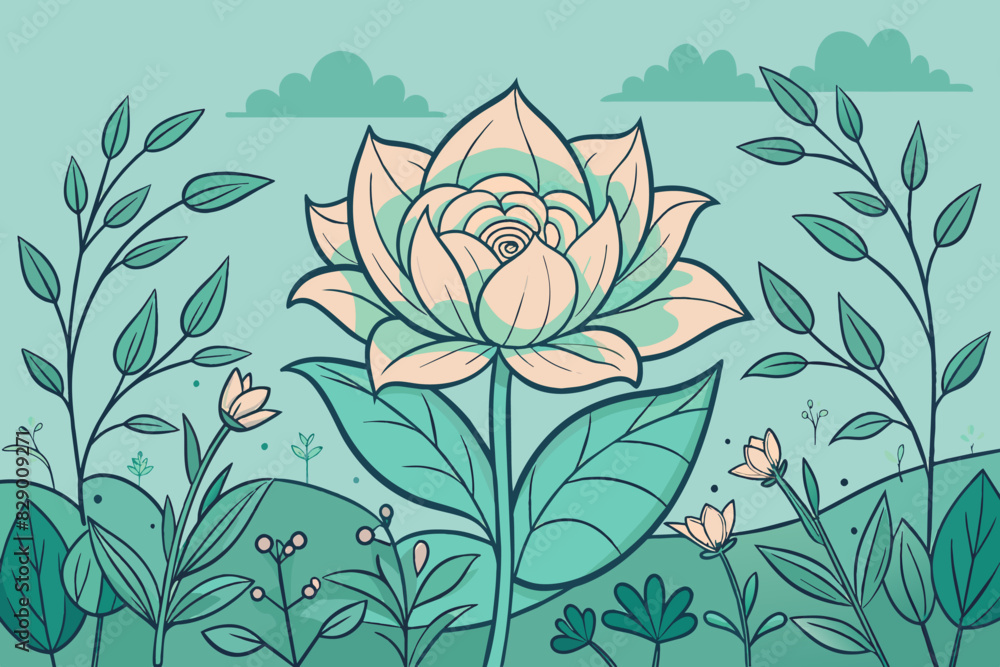 Poster a flower with leaves and flowers in the background, an image featuring a single flower set against a