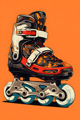 vintage style illustrated roller skates, roller skating vintage illustration, 3 color vintage roller skates