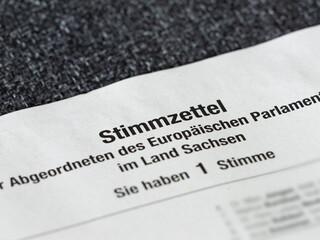 Stimmzettel Europawahl (ballot paper European election) close up in Germany. German language on the...