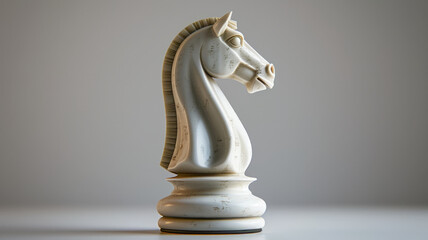 Ivory chess knight piece on a plain background.