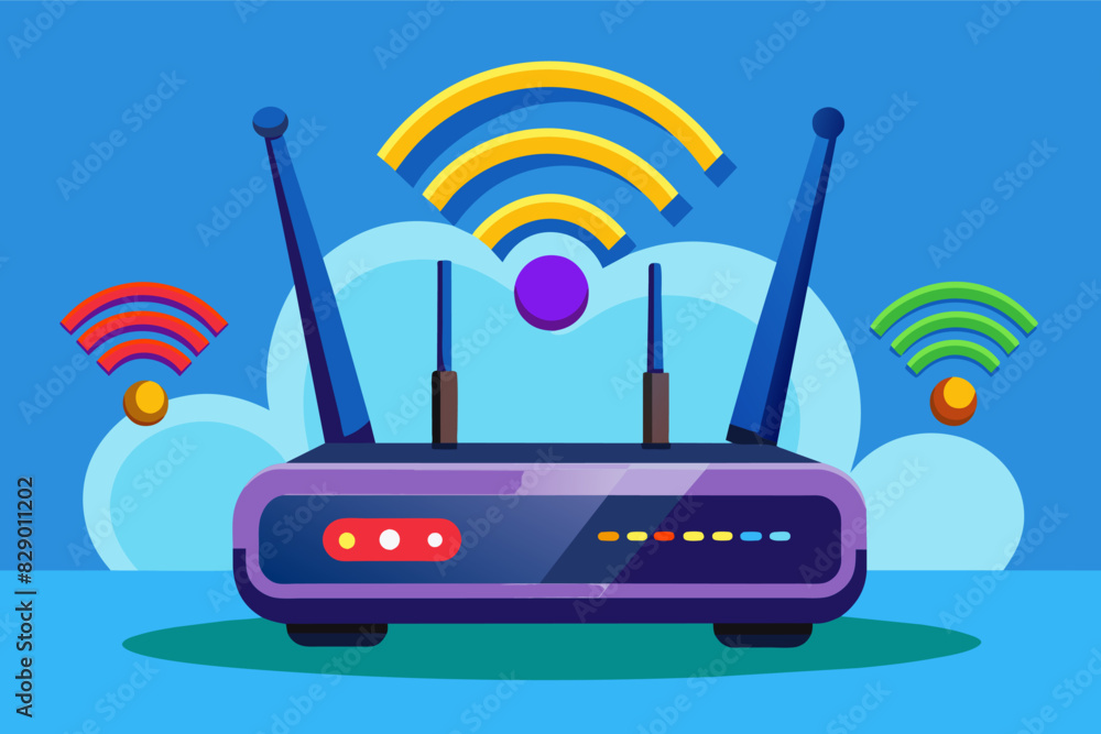 Poster a flat wifi router icon with a cloud background, an internet router with a backdrop of a cloud.