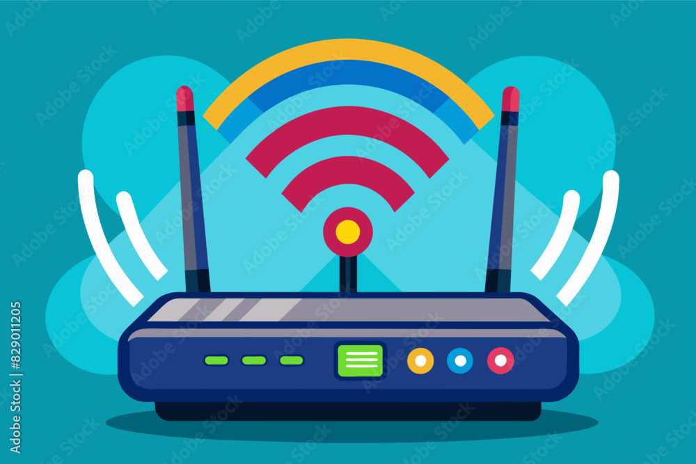 Poster a flat wifi router icon with a cloud background, an internet router with a backdrop of a cloud.