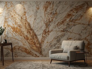 panel wall art, marble background with feather designs , wall decoration	