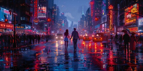 Neon-lit Urban Love Story, generative ai