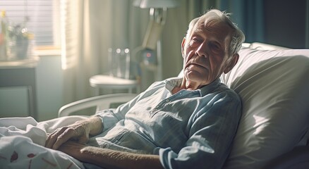 Elderly man laying in hospital bed