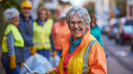 Senior Woman Volunteers in Street Cleanup - Community Service Team