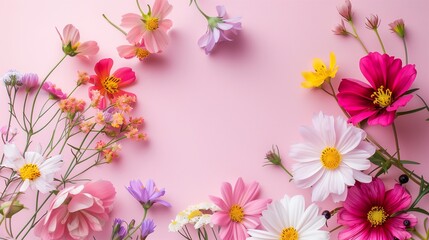 Vibrant Flowers on Pink Background