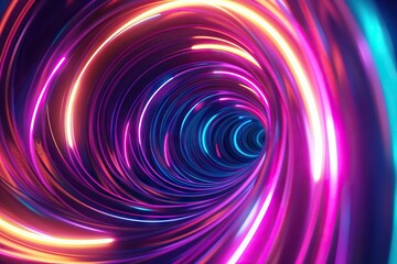 Colorful swirl elements with neon led illumination. Abstract futuristic background.
