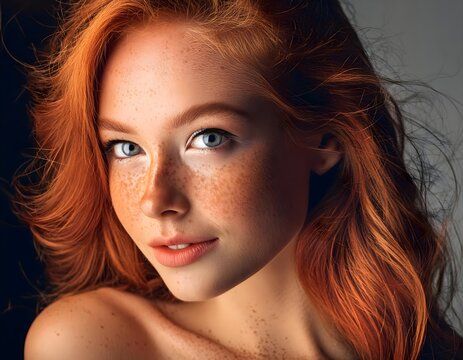 Freckled Redhead Model with Soft Natural Light