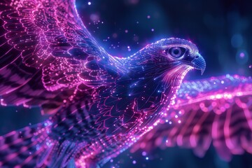 Naklejka premium A mesmerizing nightscape unfolds as a coral glow hawk's silhouette graces the sky