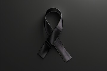 Simple black ribbon on a dark black background. Suitable for funeral or mourning concepts