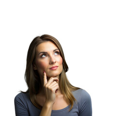 Fototapeta premium Thoughtful Young Woman Looking Upwards With A Curious Expression