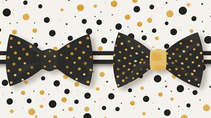 Invitation card for a little man or gentleman's birthday party, baby shower. The front and back sides are adorned with a classic black, white, and gold polka dot shirt pattern