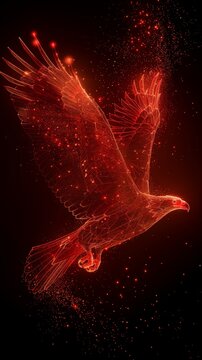 In the nightscape, a majestic eagle silhouette is outlined by a vibrant crimson glow