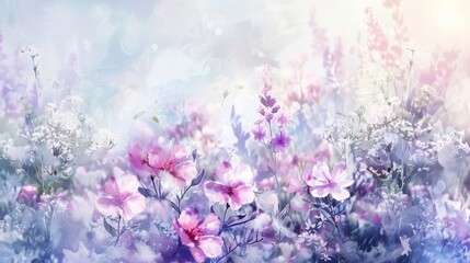 Bright Floral Watercolor Painting Displaying Colorful Spring Flowers In Bloom