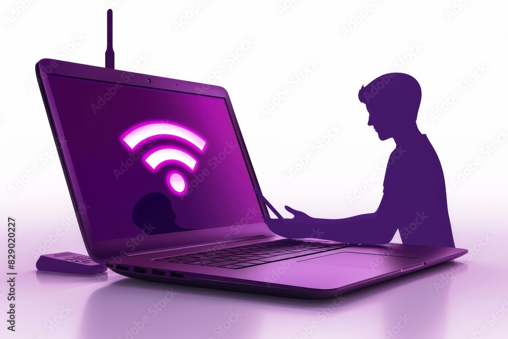 Poster isometric illustration of a connected workspace with multiple devices, symbolizing integrated digita