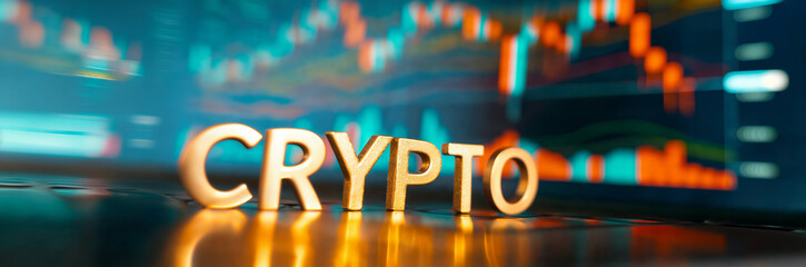 bull market financial freedom by investing in bitcoin or crypto currencies concept with charts and analysis as wide banner design with copyspace area