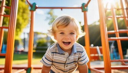 Fototapeta premium Smiling child playing in the park on a sunny day.