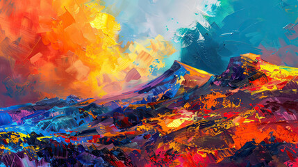 Impressionist volcanic landscape with vibrant colors, AI generative