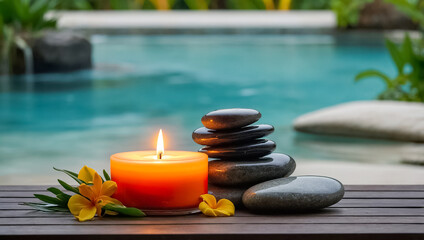 Obraz premium Stones, candles in nature beauty