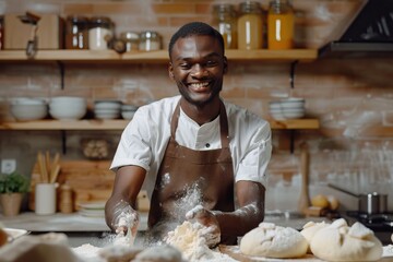 Enthusiastic African American baker receives praise for hard work.