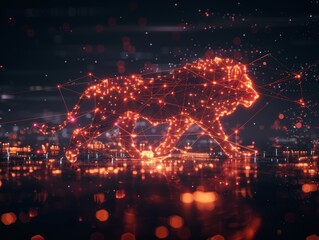 An enchanting nightscape emerges with an olive glow, a lion silhouette accenting the scene