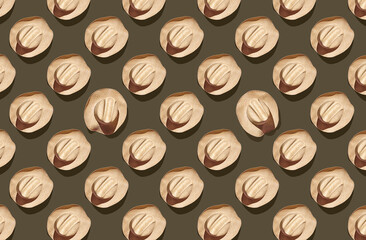Pattern of straw with ribbon hats on brown pastel background