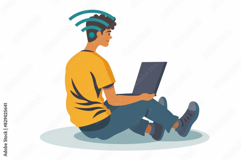 Poster creative professional at a digital workstation, utilizing wi fi for seamless connectivity to manage 