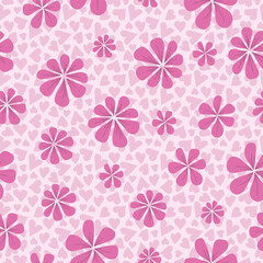Pink Monochromatic Retro Flowers on Heart Textured Background seamless pattern print background