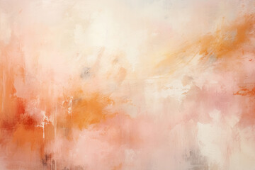 Canvas background with soft pink and peach fuzz colors, blended of cream paint strokes and splashes, abstract banner for design or web