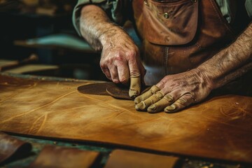 Close up of a person working on a piece of wood. Suitable for woodworking or craftsmanship concepts