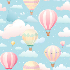 Hot Air Balloons Pattern, Pastel Colors, Children's Illustration