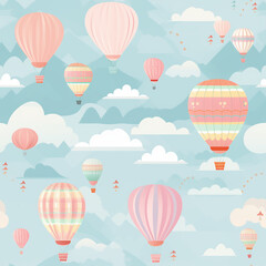 Hot Air Balloons Pattern, Pastel Colors, Adventure Theme