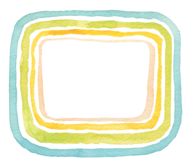 PNG Ink watercolor hand drawn square stain painting line frame. Wet yellow, blue pastel color paper texture on transparent background.