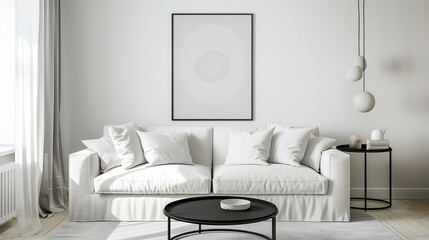 Art Home. Contemporary Interior with white sofa and painting