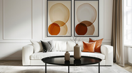 Art Home. Contemporary Interior with white sofa and painting