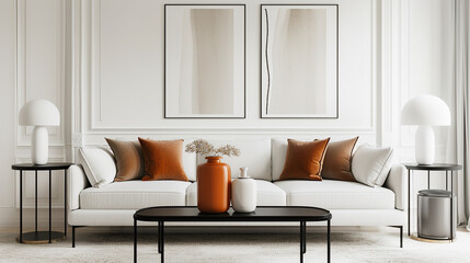 Art Home. Contemporary Interior with white sofa and painting
