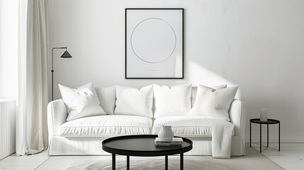 Art Home. Contemporary Interior with white sofa and painting