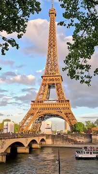 Paris Cityscape with Eiffel Tower. European City Paris. France. Vertical Screen