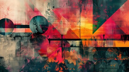 A dynamic abstract painting filled with a multitude of shapes and colors